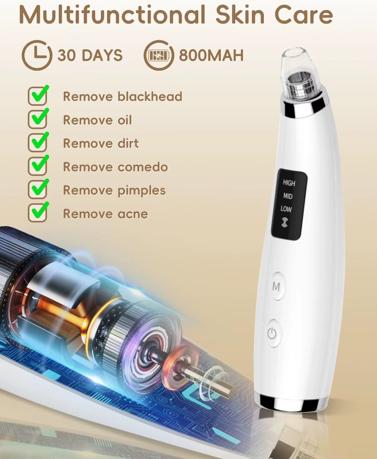 Blackhead Remover Pore Vacuum Facial Pore Cleaner Electric Whitehead Extractor Tool-5 Suction Power Skin Scrubber Beauty Care