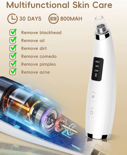 Blackhead Remover Pore Vacuum Facial Pore Cleaner Electric Whitehead Extractor Tool-5 Suction Power Skin Scrubber Beauty Care