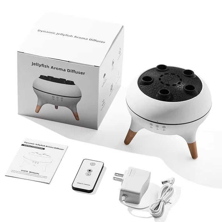 HYGEA 3D Simulated Flame Aromatherapy Diffuser Timing Jellyfish Spray Dynamic Sound Pickup Remote Control Air Humidifier