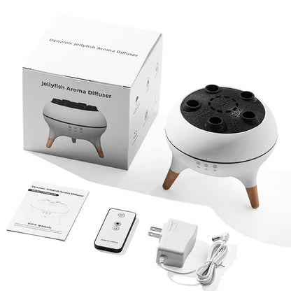 HYGEA 3D Simulated Flame Aromatherapy Diffuser Timing Jellyfish Spray Dynamic Sound Pickup Remote Control Air Humidifier